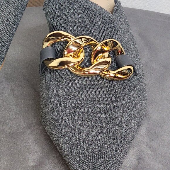 Newbella Grey Mousse Fit Pointed Toe Square Heel Gold Tone Chain Dress Mule 7.5 - Picture 3 of 16